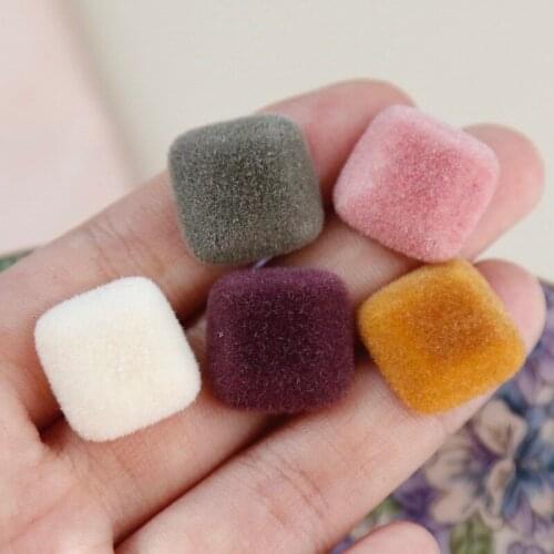 Autumn and winter gentle furry retro resin square piece half pills earrings diy patch hand made earring jewelry accessories