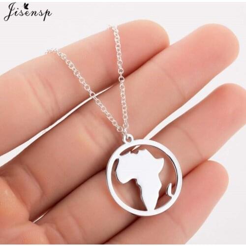 Jisensp Trendy Round Shape World Map Pendant Necklace Simple Fashion World Travel Choker Necklace for Women Birthday Gift
