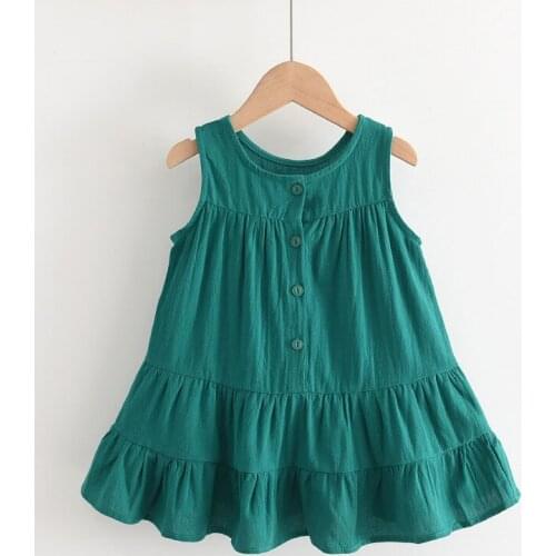Girls Summer Dresses Sleeveless Children Korean Style Solid Party Costumes Toddler Single-breasted Ruffles Vestidos 3-7T