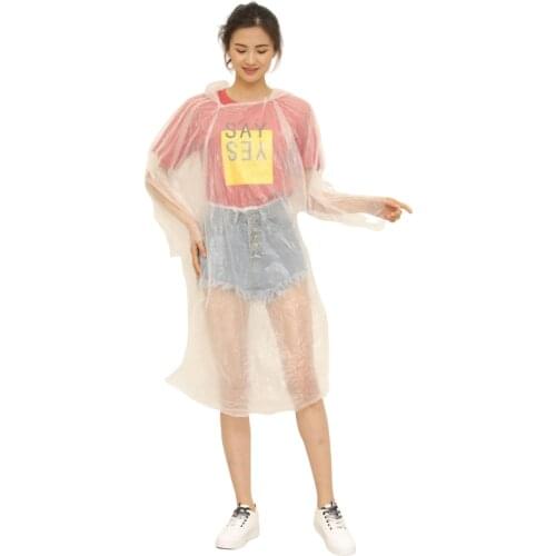 2PCS Unisex Long Disposable Raincoat Adults Drawstring Hooded Transparent Rain Poncho Random Colors