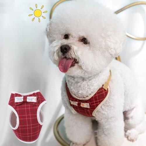 Small Medium Dog Harness Reflective Breathable Chest Strap Plaid Teddy Bichon Pet Clothes Supplies Dogs Chain Leash Printed Vest