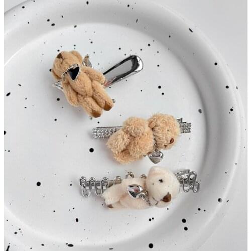 Cute Plush Bear-shape Hairpin Personality Hairpin Cartoon Duckbill Clip Girl cute Unusual Bangs Clip for Women Hair Accessories