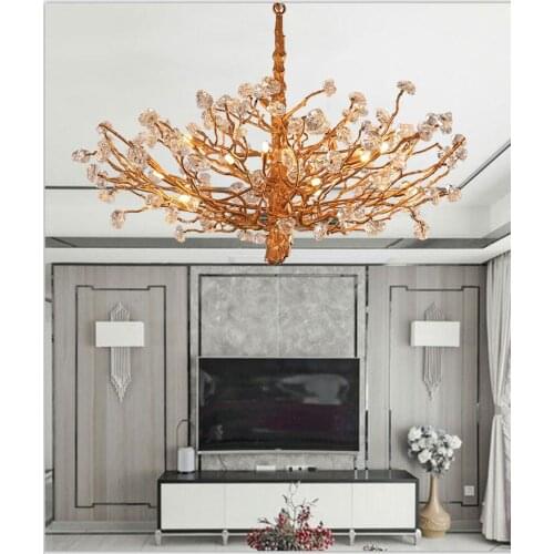 Light luxury post-modern copper branch crystal chandelier French living room dining room lamp American minimalist designer villa