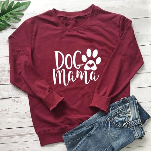 Dog Mama Pawprint Sweatshirt New Arrival Funny Casual 100%Cotton Long Sleeve Tops Dog Mom Life Sweatshirts Gift for Mom