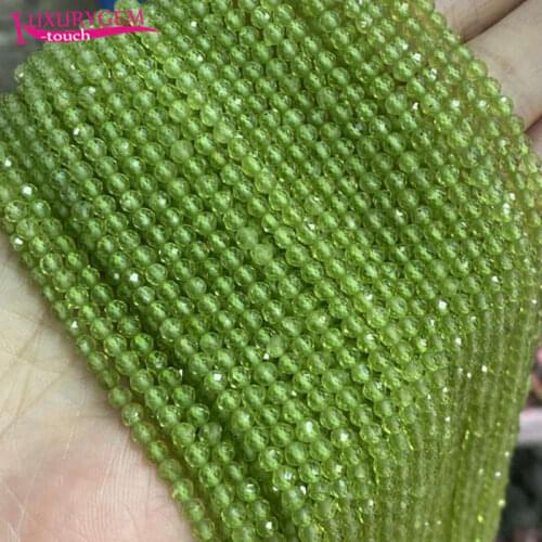 High Quality 2.5/3mm Natural Green Peridot Stone Faceted Round Shape Loose Spacer Small Beads DIY Jewelry Accessory 38cm b169