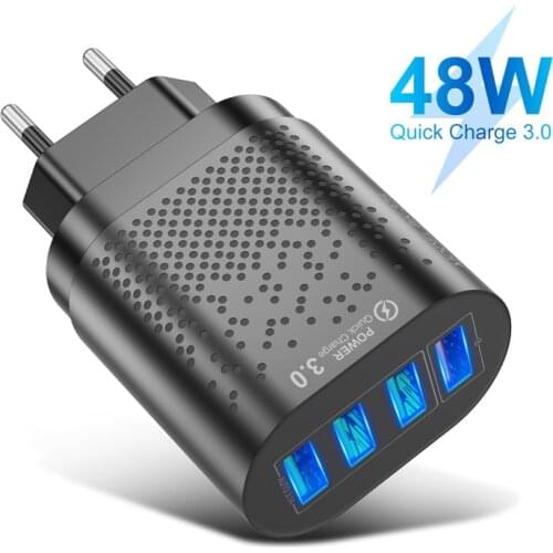 UKGO 48W EU/US Quick Charge 3.0 USB Charger 4 Ports Wall Charger Adapter For iPhone Samsung Xiaomi Fast Mobile Phone Charger