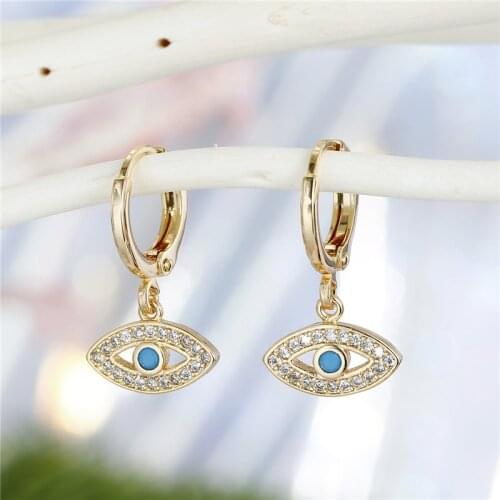 1Pair Bohemian Trendy Zircon Hollow Evil Eye Hoop Earrings For Women Cute Unique Gold Color Crystal Eye Circle Earrings Jewelry