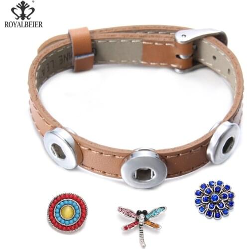 1pcs/lot Popular Genuine Leather 12mm Button Bracelets for Women Adjustable Size Four-color Leather Bracelet Wholesale SZ0519