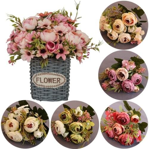 1pcs bundle Silk tea roses Bride bouquet for Christmas home wedding new Year decoration fake plants artificial flowers