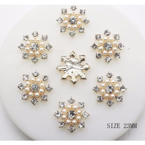 New Hot 10Pcs 23mm Round Alloy Diy jewelry Accessories rhinestones pearl Wedding pedestal embellishments caps Decoration