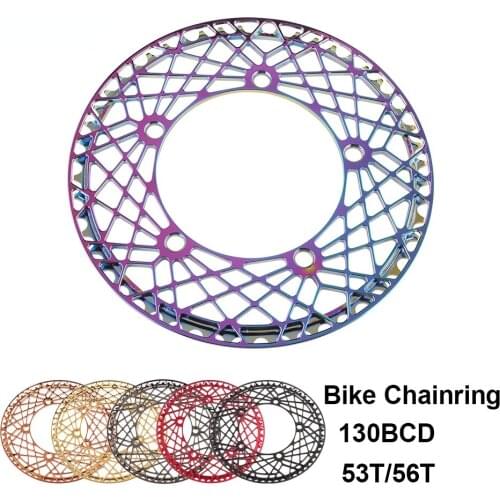 130 BCD BMX Folding Bike Chainwheel CNC AL Hollow Design Ultralight Chain Wheel 53T 56T Rainbow Plating Chainring