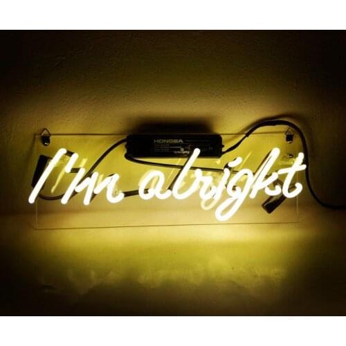 14“ I'm Alright Acrylic Custom Neon Light Lamp Sign Beer Bar Handmade Real Glass Decorate Home Wall Room Windows Tube Artwork