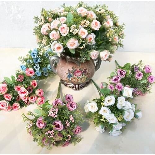 15 Heads Roses Bridal Bouquet Pomegranate Bud Rose Bouquet Artificial Flower Bundle Wedding Mixed Flowers For Vase Bride To Be