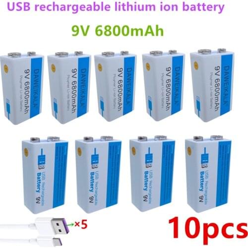 2021 New 9V USB rechargeable Li-Ion battery 9V 6800mAH is suitable for camera and other series of electronic products+USB line