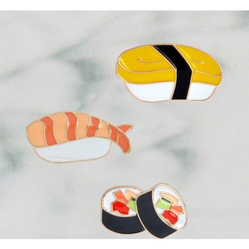 3pcs/set brooches pins set Kawaii Salmon Nori Sushi pin Japanese food badges Cute enamel pin set For Friends gift