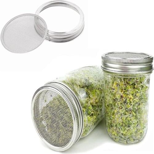5 Stainless Steel Sprouting Strainer Mesh Screen Lids Wide Mouth Mason Jars Cans Filter Cap Seeds Sprouts Growing Sifting Covers