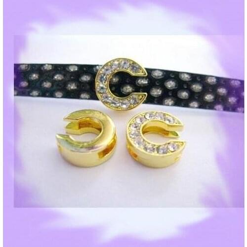 50pcs 8mm zinc alloy and full rhinestone *C* Slide letters Wear letters Fit Wristbands and Pet Collar DIY Accessories