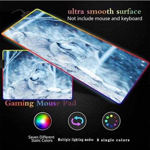 Animal Wolf Snow Big Mousepad Laptop Rubber Mice Pad RGB LED Illuminate Desktop Mats with Sewn Edges for Gamer Gaming