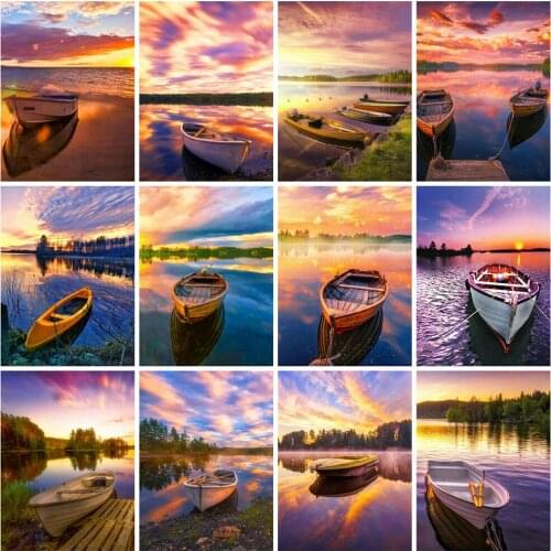EverShine 5D Diamond Painting Sea Full Square Diamond Mosaic Ship Cross Stitch Sunset Rhinestones Art Kits Sale Home Decor