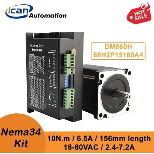 ICAN Nema34 Hybrid Stepper Motor 10Nm 6.5A 151mm m860 Stepper Driver 18-80VAC