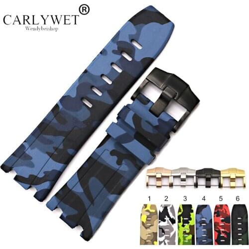 CARLYWET 28mm Camo Waterproof Silicone Rubber Replacement Wrist Watch Band Strap Belt for OAK Offshore