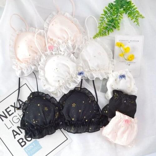 Japanese Luxury Style Sexy Women Bra Sets Bronzing Star Cute Lovely Sweety Female Underwear +bralette Ice Silk Lingerie Set