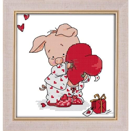 Love piggy cross stitch kit aida 14ct 11ct count printed canvas stitches embroidery DIY handmade needlework