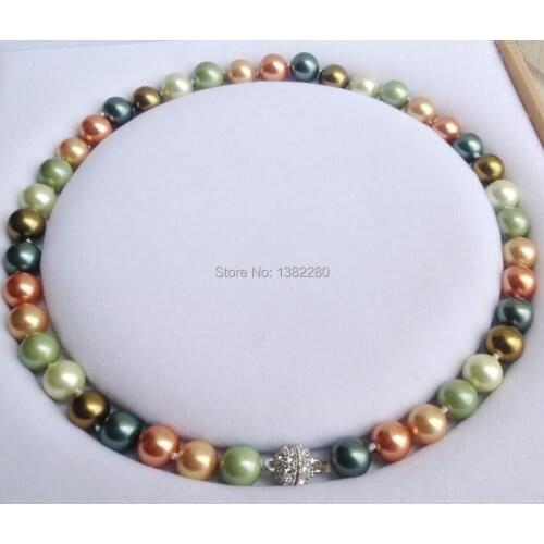 ! Fashion women and girls jewelry gift 10mm South Shell Pearl chalcedony Round Bead Necklace Magnet Clasp JT5606