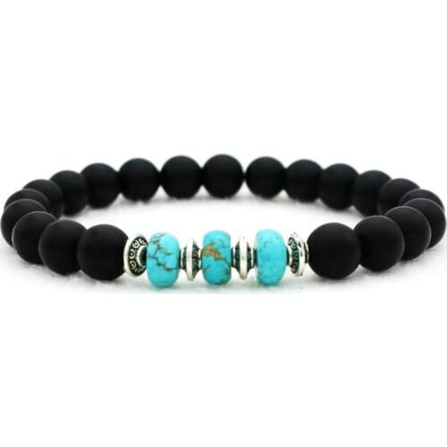 Cute Bear Brand Volcano Lava Stone Bracelets Men Classic Natural Turquoises Frosted Matte Stone Beaded Bracelets for Men Jewelry