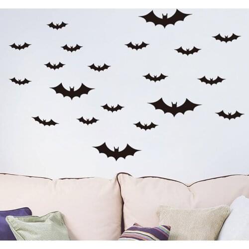 New 20pcs Halloween Party Supplies 3D Decoration Realistic Scary Black Bats PVC Wall Sticker Home Decorations Accessories