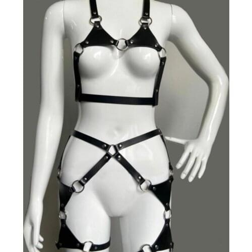 2021 NEW Leather Body Harness Women belt Bdsm top Bra Bondage leg Strap Waist Belts Tight Harness Sex Erotic Suspender Set