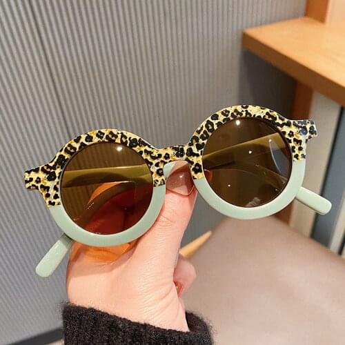 2021 New Fashion Kids Sunglasses Girls Boy Cute Round Sun Glasses Pink Leopard Two-color Frame Children Baby UV400 Eyewear Cool