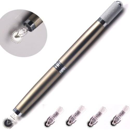 10pcs semi permanent makeup disposable microblading needle roller easy color microblading blades for fog eyebrow with one pen