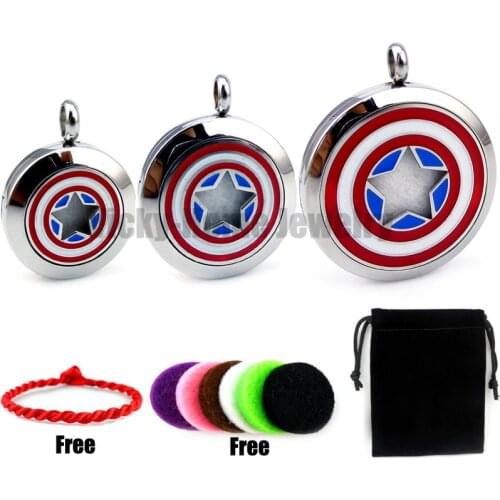 Captain America Logo Stainless Steel Essential Oils Diffuser Locket with Enamel Aroma Locket with Pads