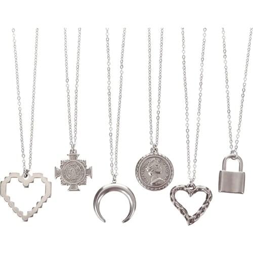Trendy stainless silver Plated necklace Heart cross necklaces moon pendent necklace Short best friend necklaces for ladies