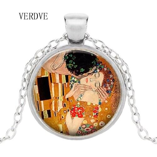 VERDVE brand necklace by Gustav Klimt kisses Klimt art jewelry romantic Valentines Day gift lover gift