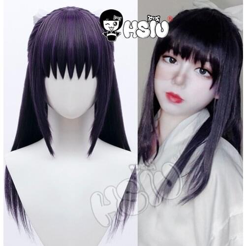 Iori Utahime cosplay Wig Jujutsu Kaisen Cosplay HSIU Black and purple mixed long hair+Free white bow hair accessories + wig net