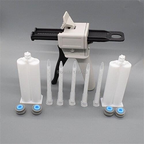 Caulking Cartridge Glue Gun 50ml 1:1 AB Glue Dispensing Gun with 2 sets 50ml Empty Dual-Barrel Cartridge and 5pc AB Mixed Tube