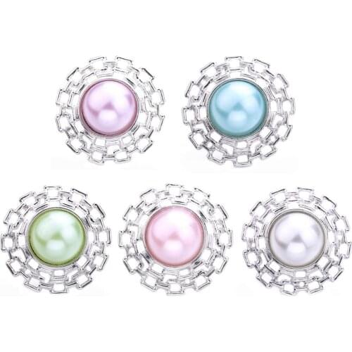 5pcs/lot New 18mm Snap Button Jewelry Metal Vintage Pearl Flower Snap Buttons Fit 18mm Snap Bracelets for Women