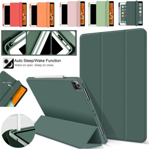 With Pencil Holder Silicone Case For IPad Pro 12 9 11 Air2 10 2 Mini 5 Case Multi-Fold Protective Cover Tablet Anti-Fall Stand