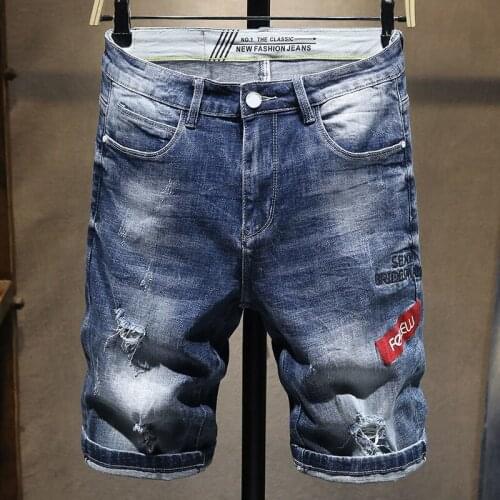 Summer ripped denim shorts for men Loose cropped trousers for men Wear breeches with stylish stretch