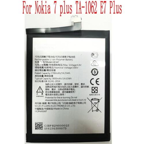 100% New High Quality 3800mAh HE347 Battery For Nokia 7 plus TA-1062 E7 Plus Mobile Phone