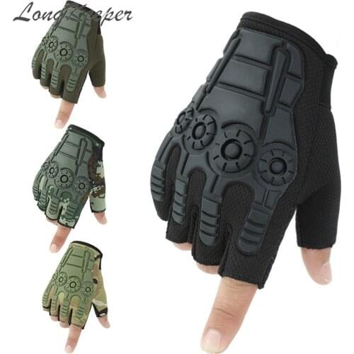 LongKeeper Fingerless Tactical Gloves Camouflage Military Mittens For Fitness Sport Male Anti-skid Men Women Half Finger Gloves
