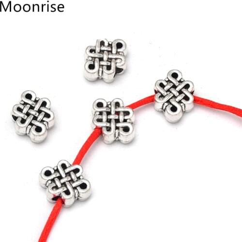 Tibetan Silver Tone Oval Chinese Knot Spacer Beads Large Hole Metal Charms Bead For Bracelet Jewelry Marking 11.5*9mm