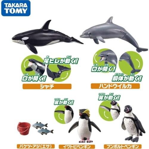 TOMY Simulate Animal Dolphins Penguins Models Toy Cartoon Sea Animal Action Figures Toy Set Collectible Animal Dolls Boys Gift