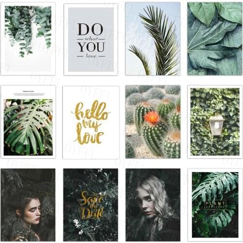 Tropical Nature Wall Art Canvas Eucalyptus Monstera Palm Leaves Cactus Plants Women Painting Poster Pictures For Home Design