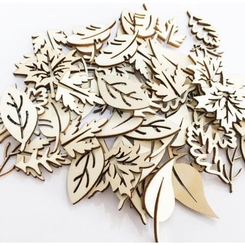 50PCS Unfinished Wooden Leaves Shapes Embellishments Ornaments Wooden Pieces Cutouts for Scrapbooking Card Making Sign Making