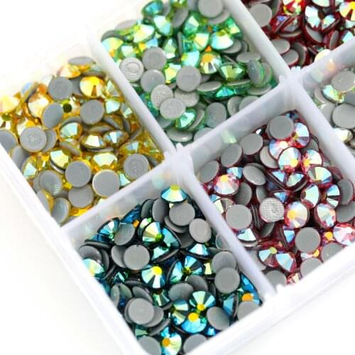 High Quality Mixed 10 Colors With Box Hot Fix Rhinestones Flatback Glass Crystal AB Hotfix Rhinestones For Wedding Dress B3525