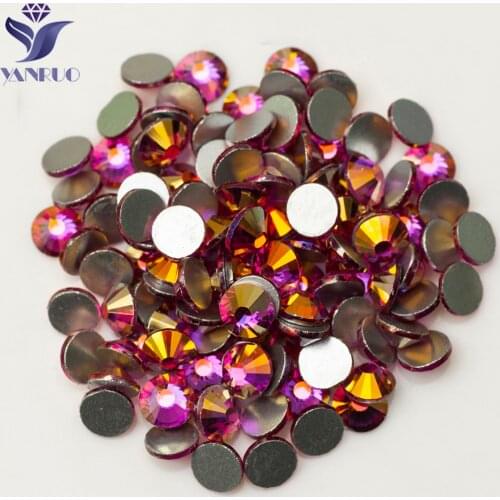 YANRUO 2058NoHF Fuchsia AB Non Hotfix Rhinestones Chain Bright Red Stones Crystal Applique For Dresses Accessories