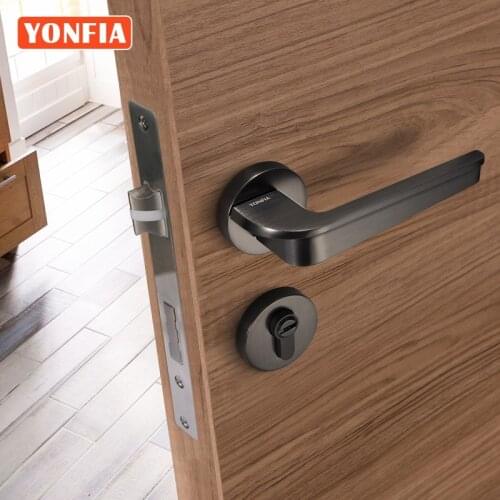 YONFIA 8044 Latest Black Brushed Nickel Modern Design Door Handle Lever Home Hotel House Interior Door Handle Set with Lock